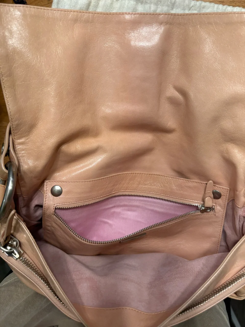 Theory Soft Leather Shoulder Bag in Blush Nude